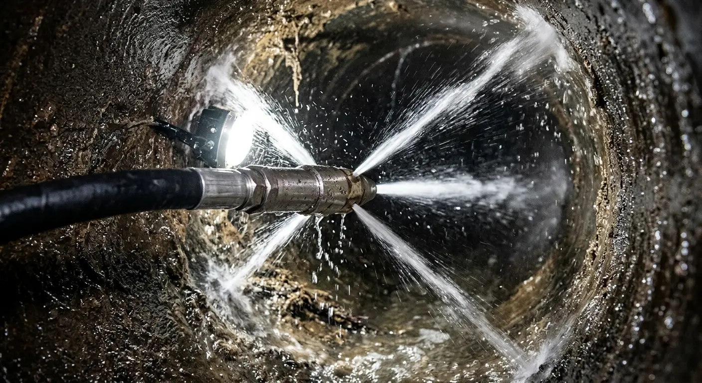 High-pressure hydro jetting nozzle cleaning sewer pipe for Emergency Drain Service in Liberal
